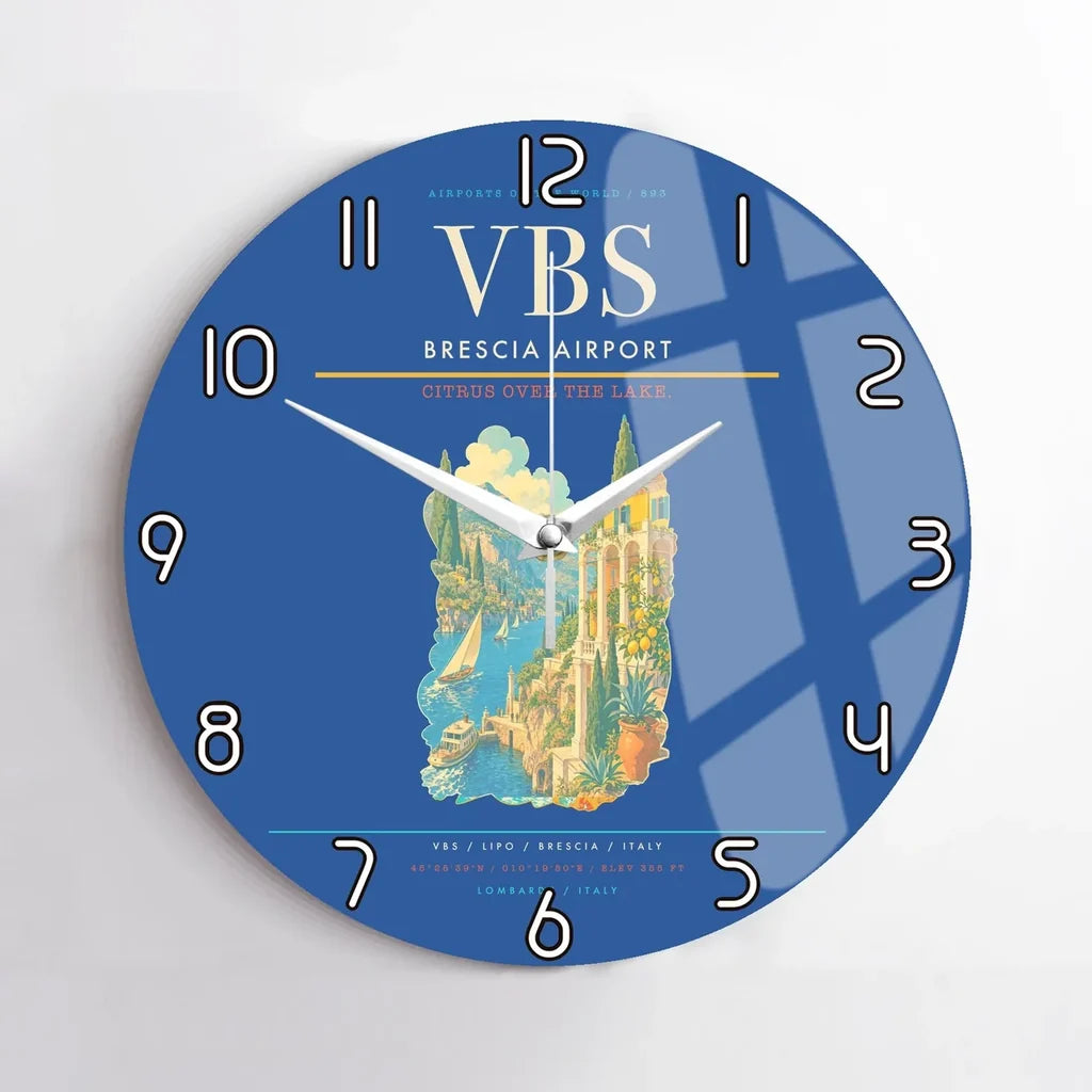 Brescia Airport (VBS) design on blue no frame wall clock