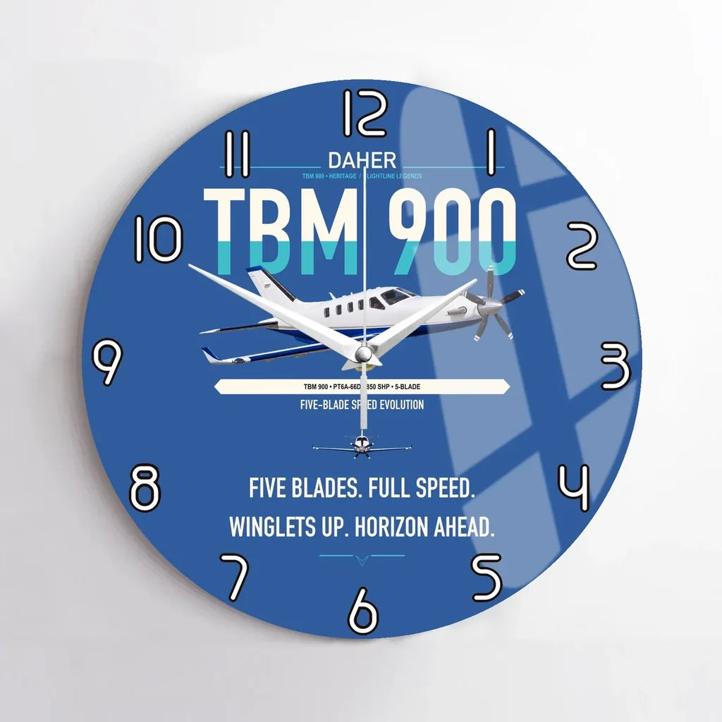 Daher TBM 900 design on blue no frame wall clock