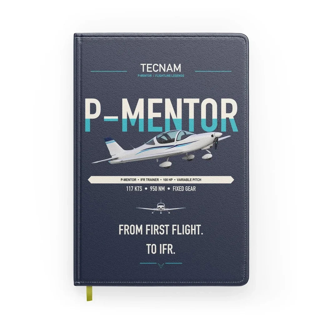 Tecnam P-Mentor design on navy blue notebook