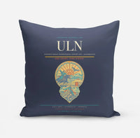 Thumbnail for Chinggis Khaan International Airport (ULN) design on navy blue pillow