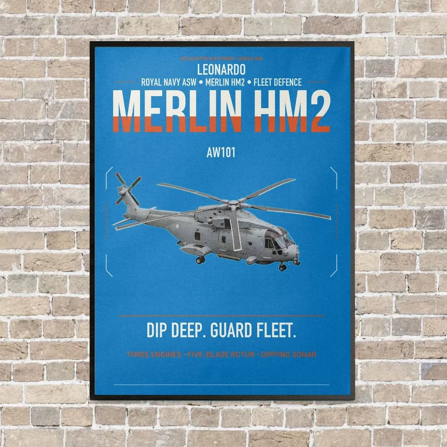 Leonardo AW101 Merlin HM2 vertical canvas print - framed - turquoise background