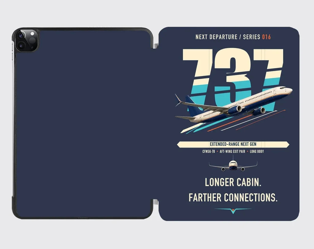 Boeing 737-900ER design on navy blue ipad tablet case