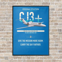 Thumbnail for Cessna Citation CJ3+ vertical canvas print - framed - turquoise background