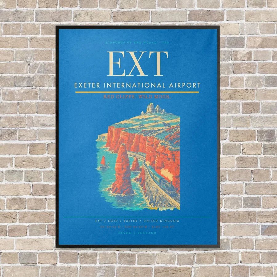 Exeter International Airport EXT vertical canvas print - framed - turquoise background