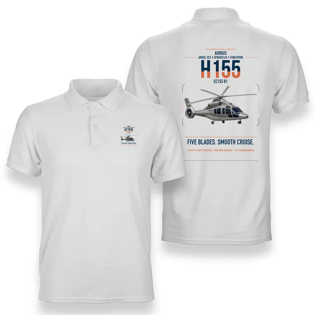 Airbus H155 EC155 B1 design on white double-side polo t-shirt, double-side print