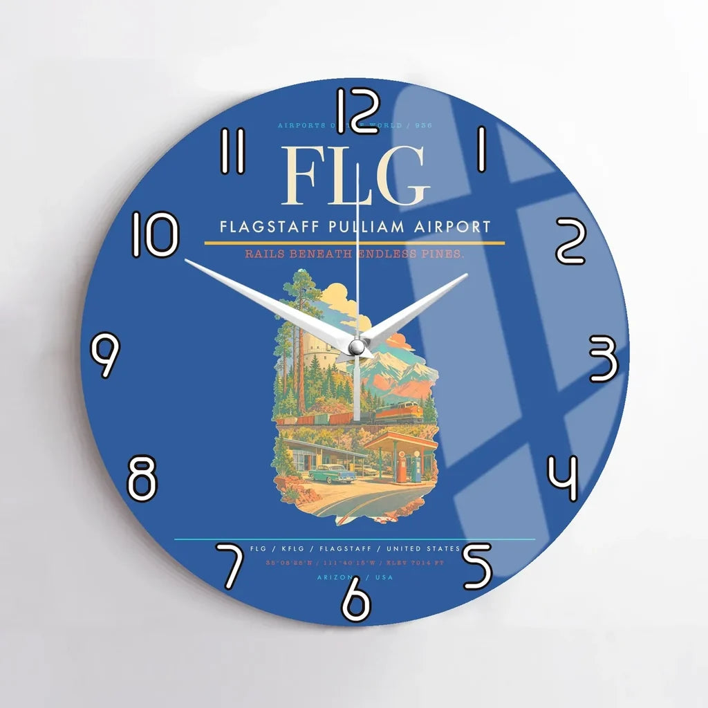 Flagstaff Pulliam Airport (FLG) design on blue no frame wall clock