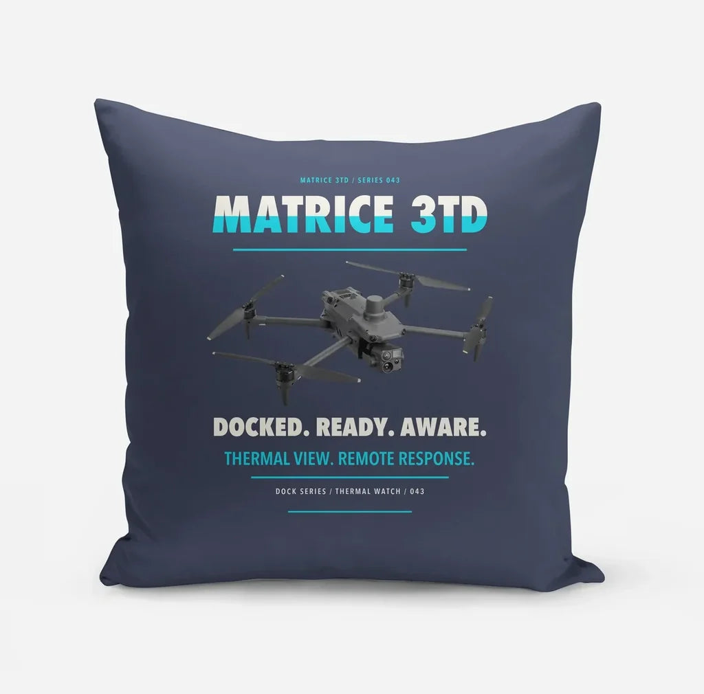 DJI Matrice 3TD design on navy blue pillow
