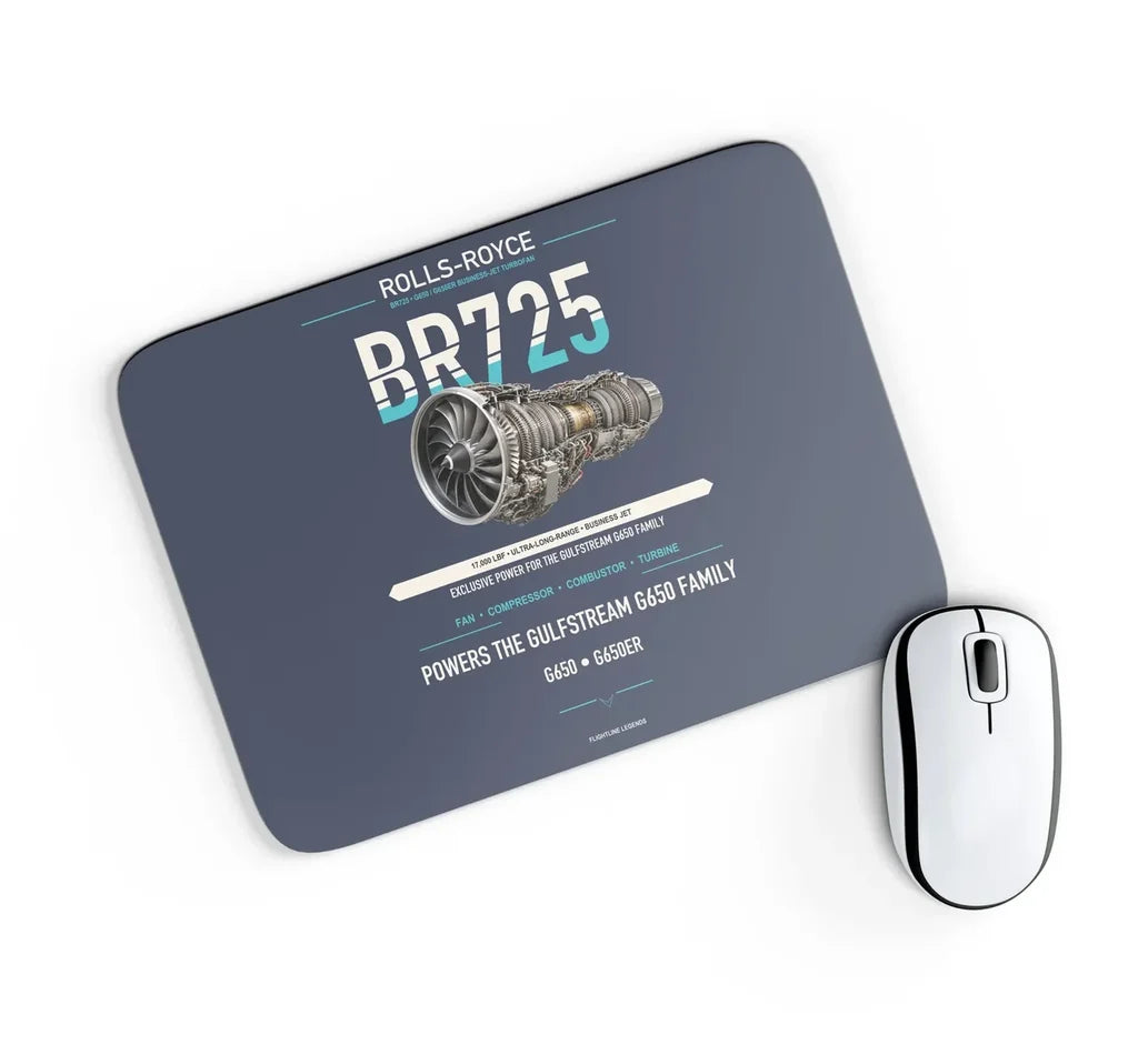 BR725 design on navy blue rectangle mouse pad