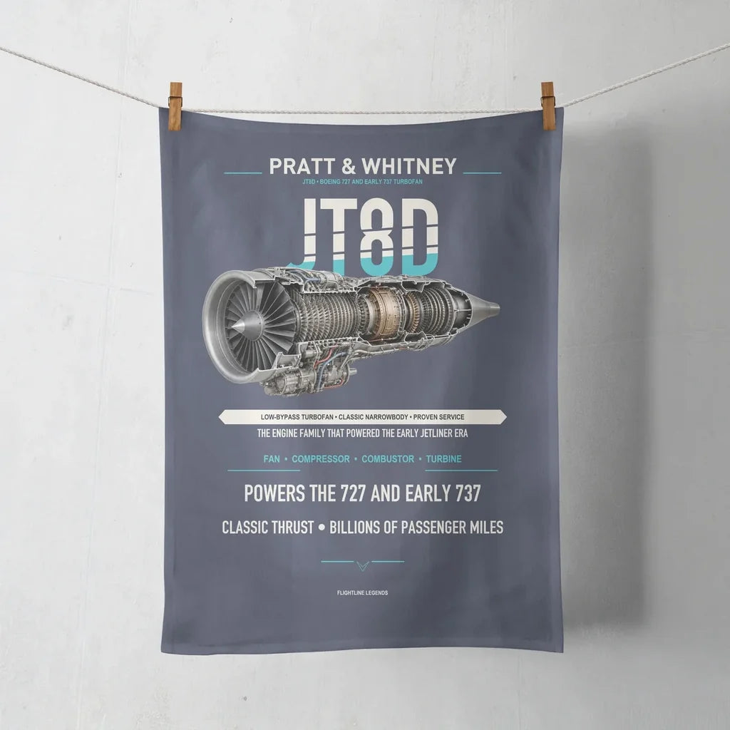 JT8D design on navy blue towel