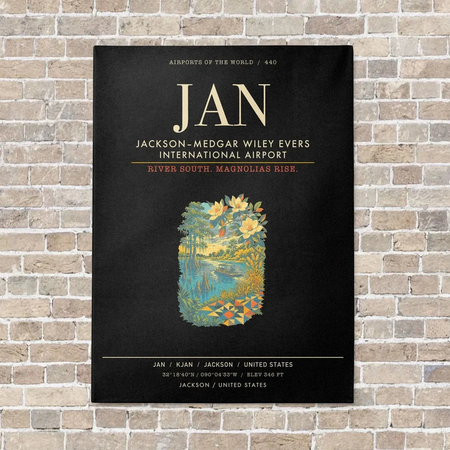 JacksonMedgar Wiley Evers International Airport JAN - Canvas Framed - Black