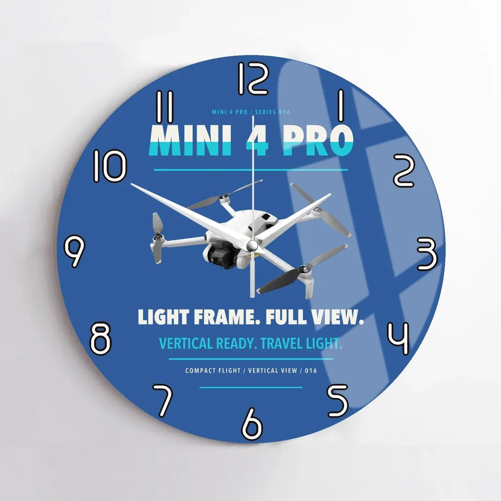 DJI Mini 4 Pro design on blue no frame wall clock