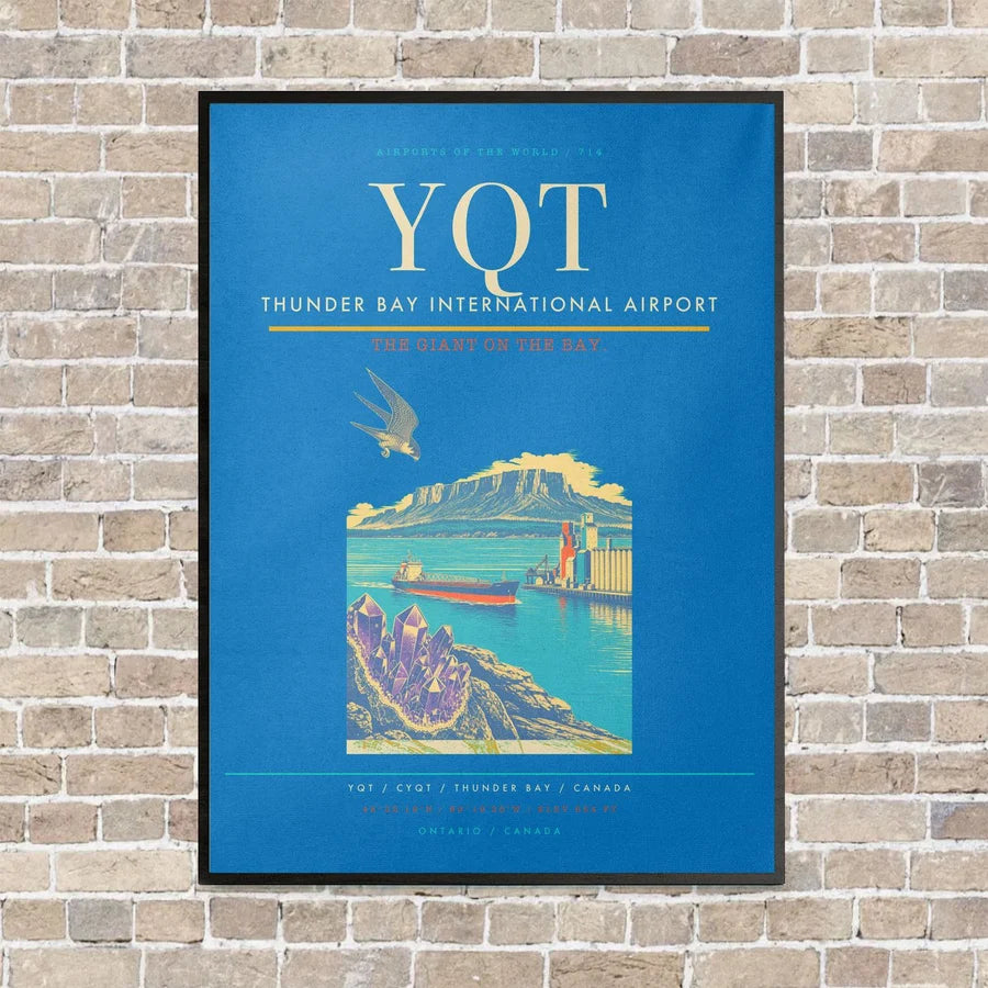 Thunder Bay International Airport YQT vertical canvas print - framed - turquoise background