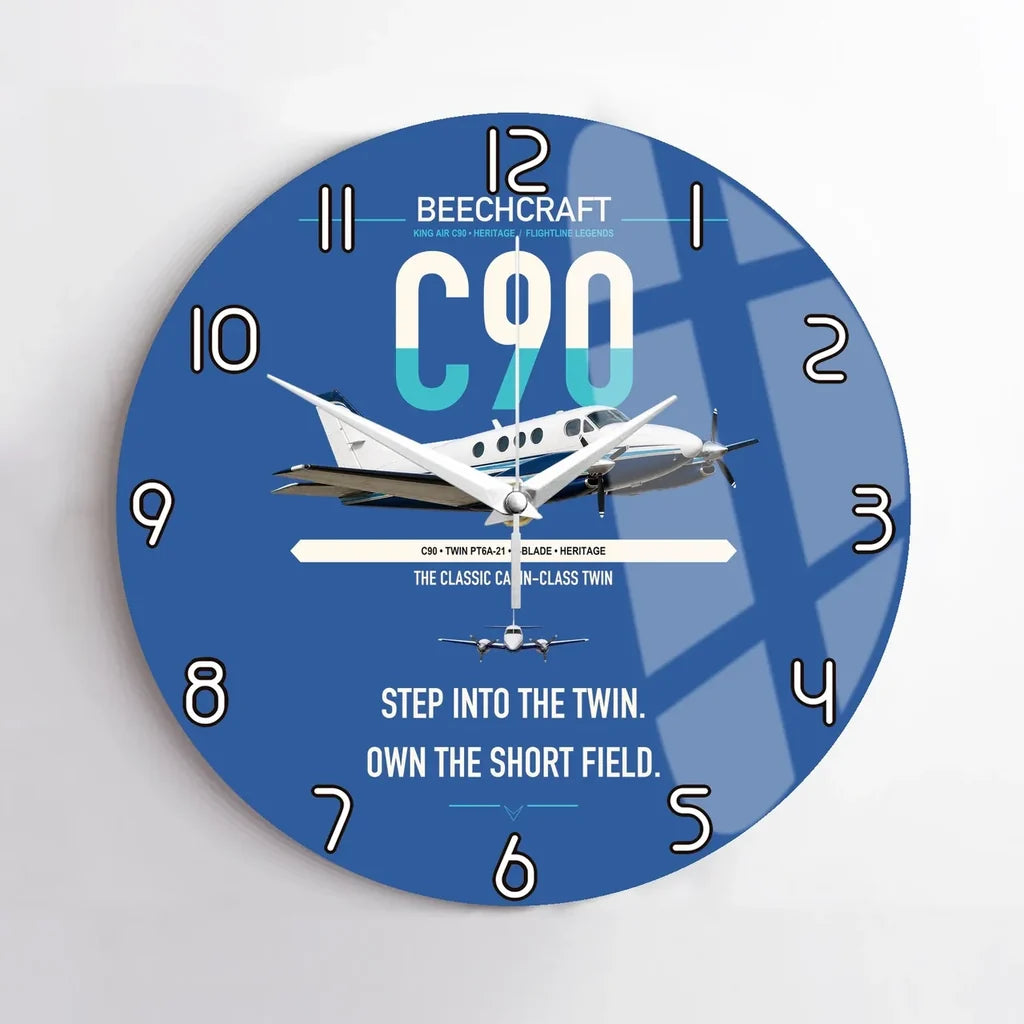 Beechcraft King Air C90 design on blue no frame wall clock