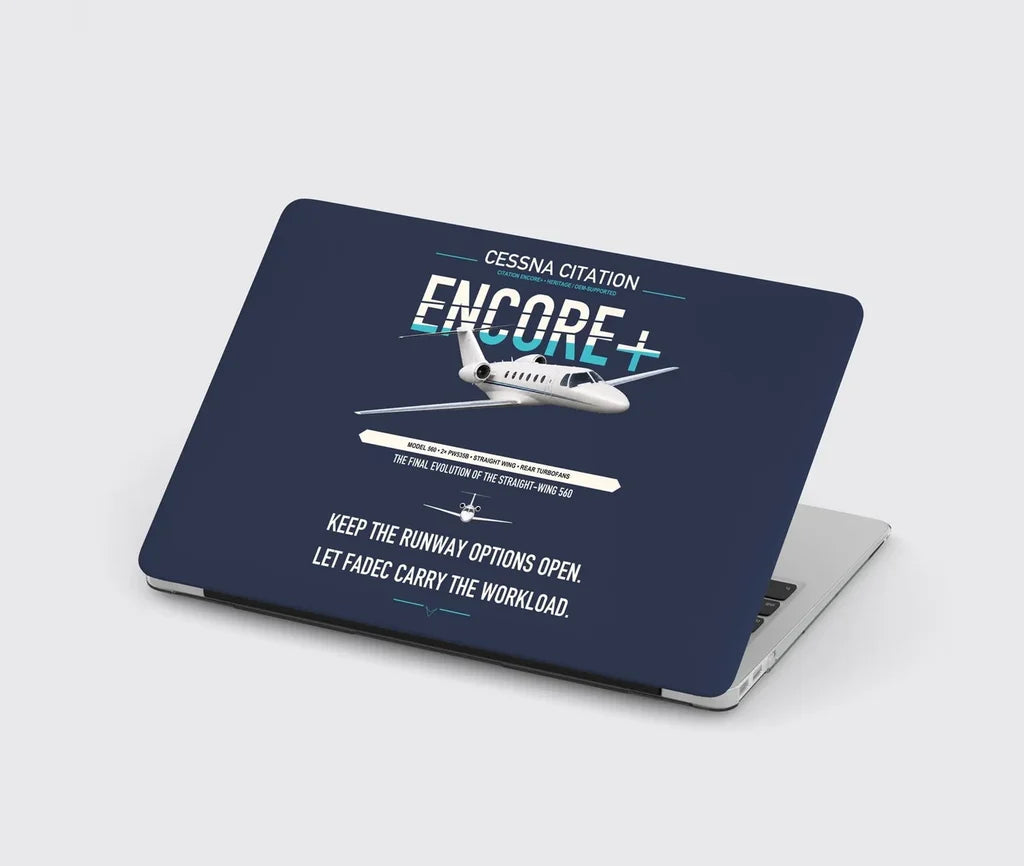 Cessna Citation Encore+ design on navy blue MacBook case