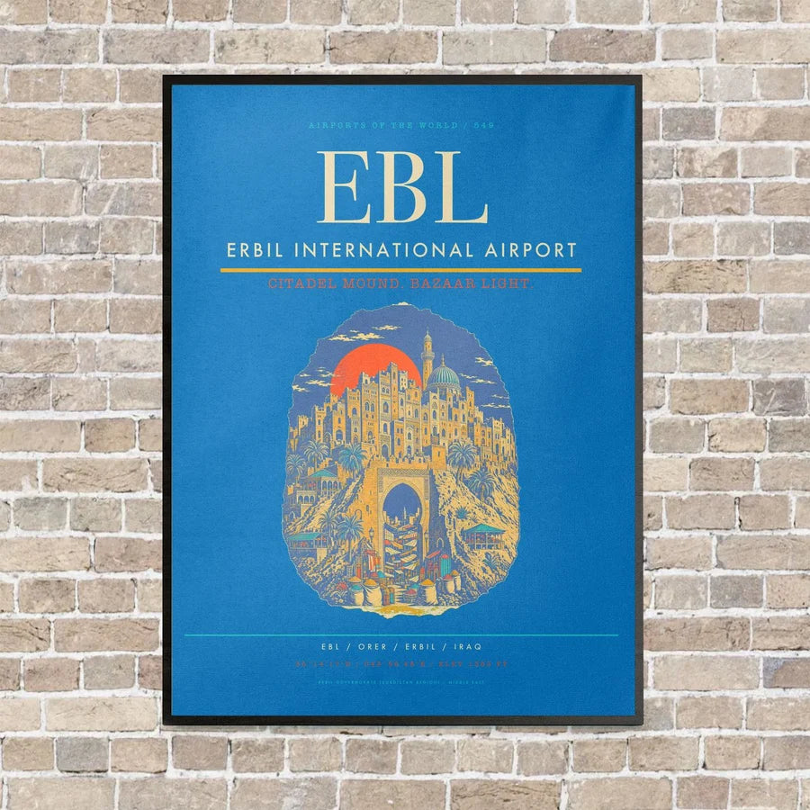 Erbil International Airport EBL vertical canvas print - framed - turquoise background