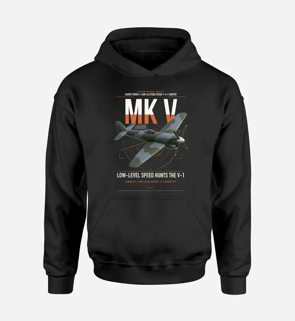 Hawker Tempest Mk V design on black double-side hoodie, single-side print