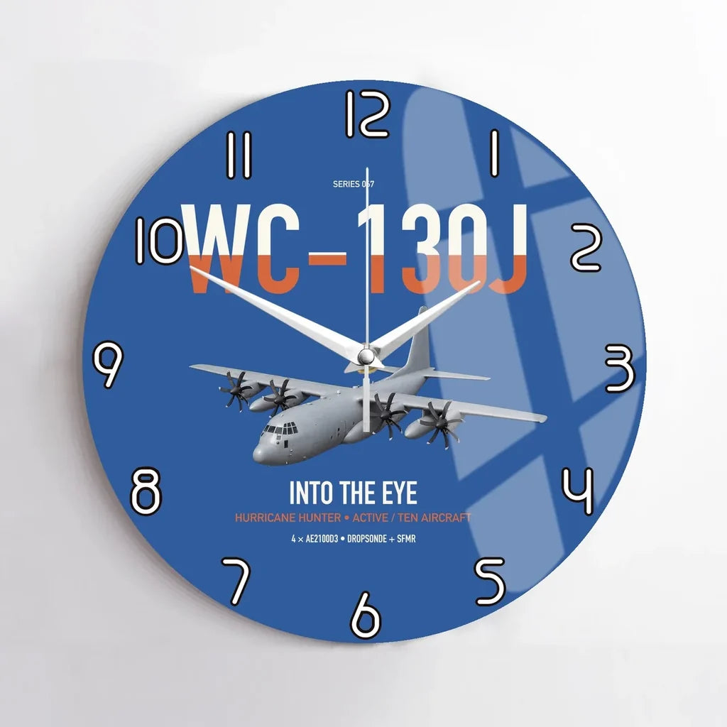 WC-130J Hurricane Hunter design on blue no frame wall clock
