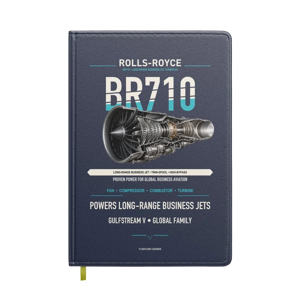 BR710 design on navy blue notebook