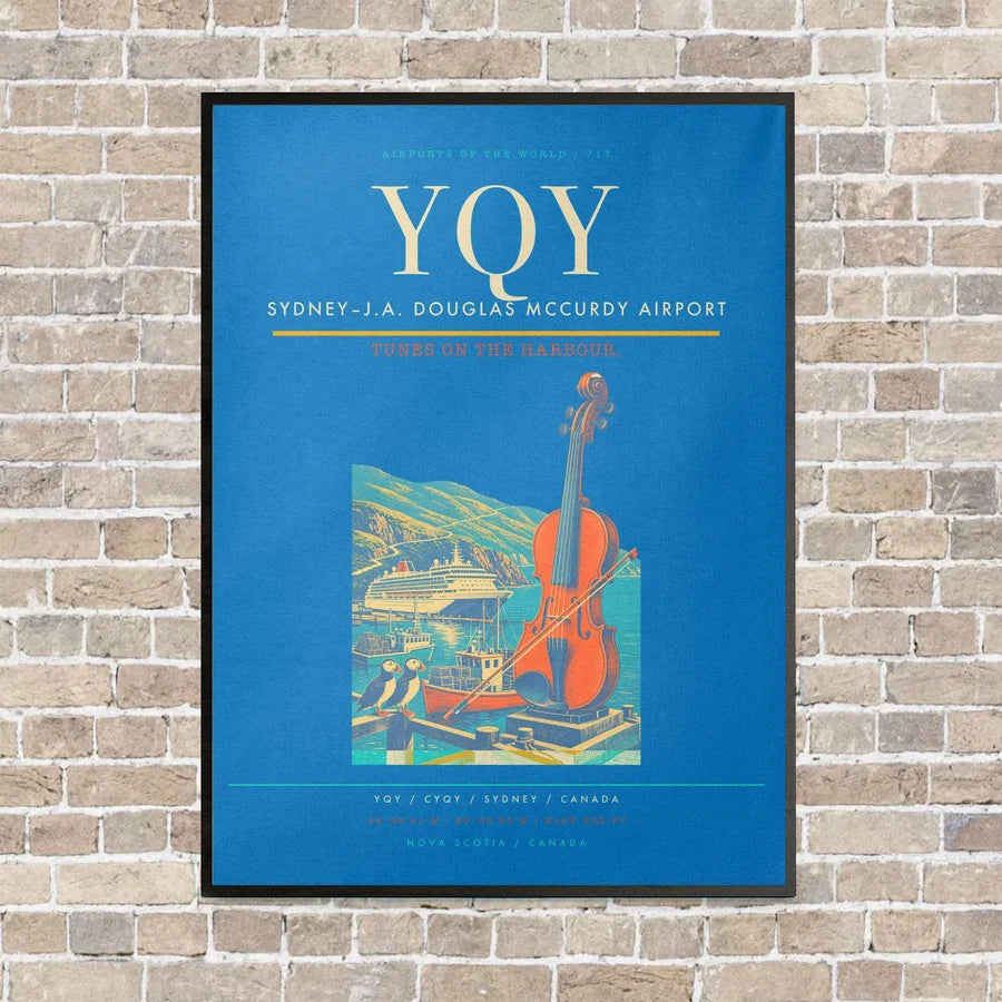 Sydney–J.A. Douglas McCurdy Airport YQY vertical canvas print - framed - turquoise background