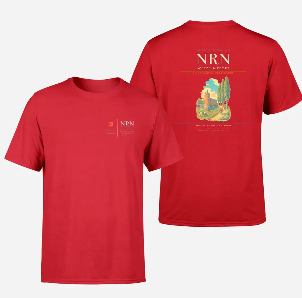 Weeze Airport (NRN) design printed on red double-side t-shirt