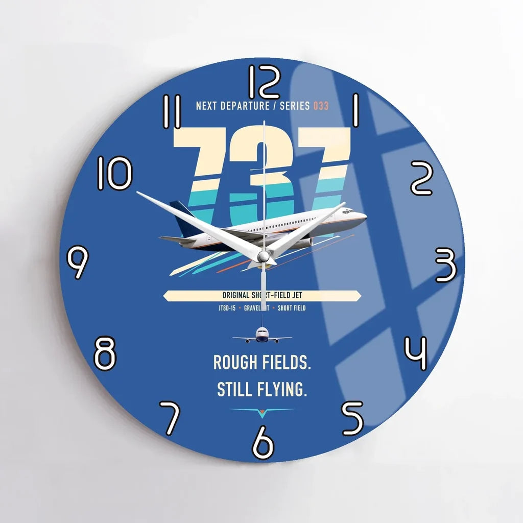 Boeing 737-200 design on blue no frame wall clock