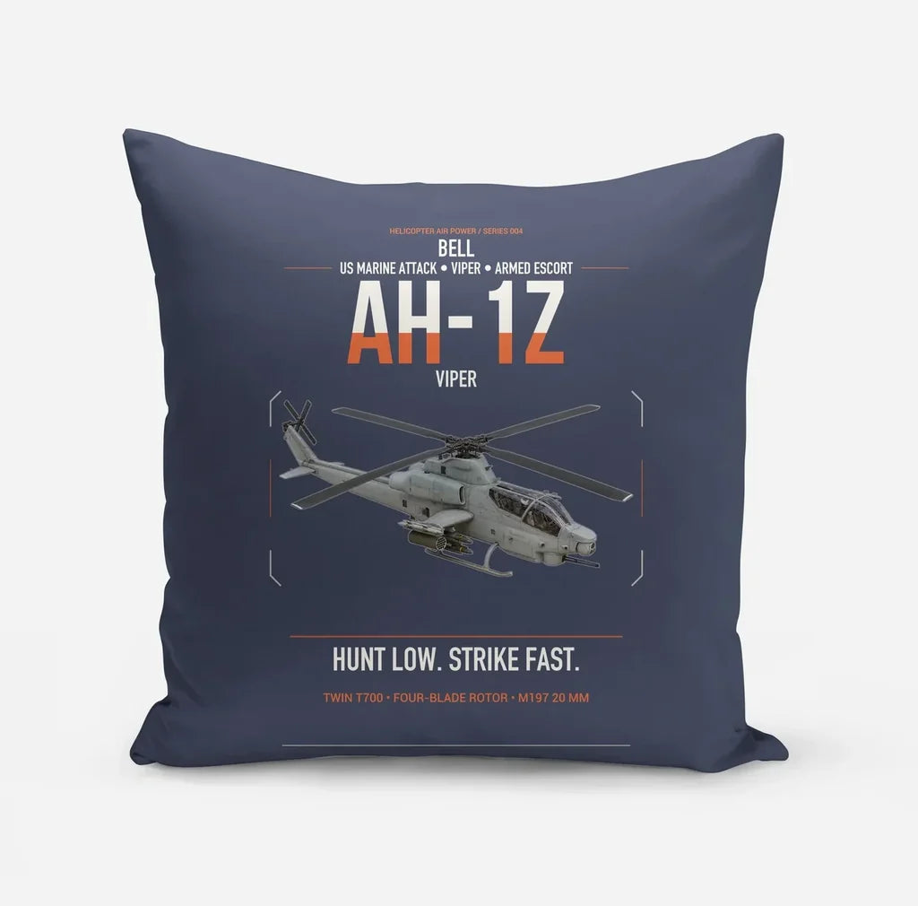 Bell AH-1Z Viper design on navy blue pillow