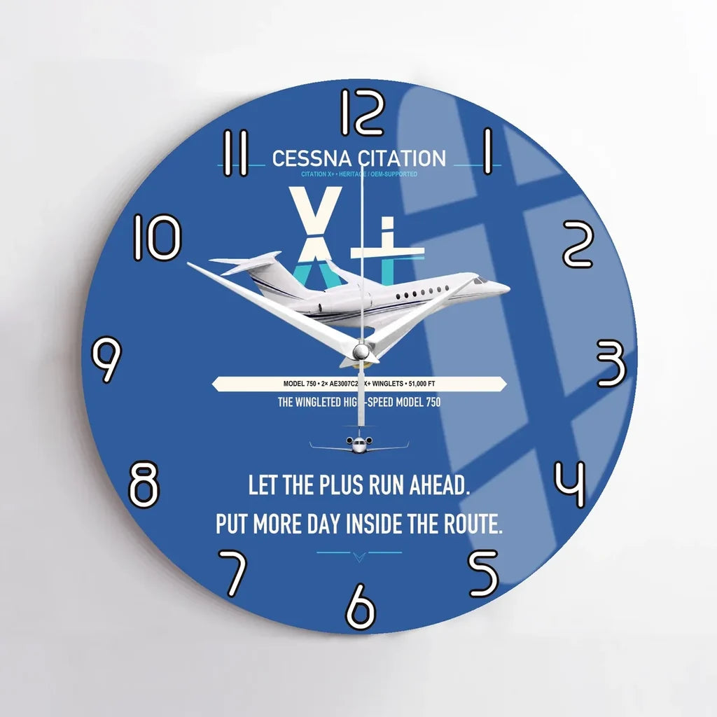 Cessna Citation X+ design on blue no frame wall clock