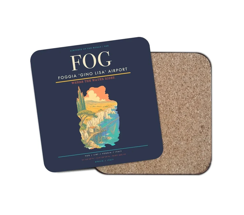 Foggia Gino Lisa Airport (FOG) design on navy blue 1 piece coaster