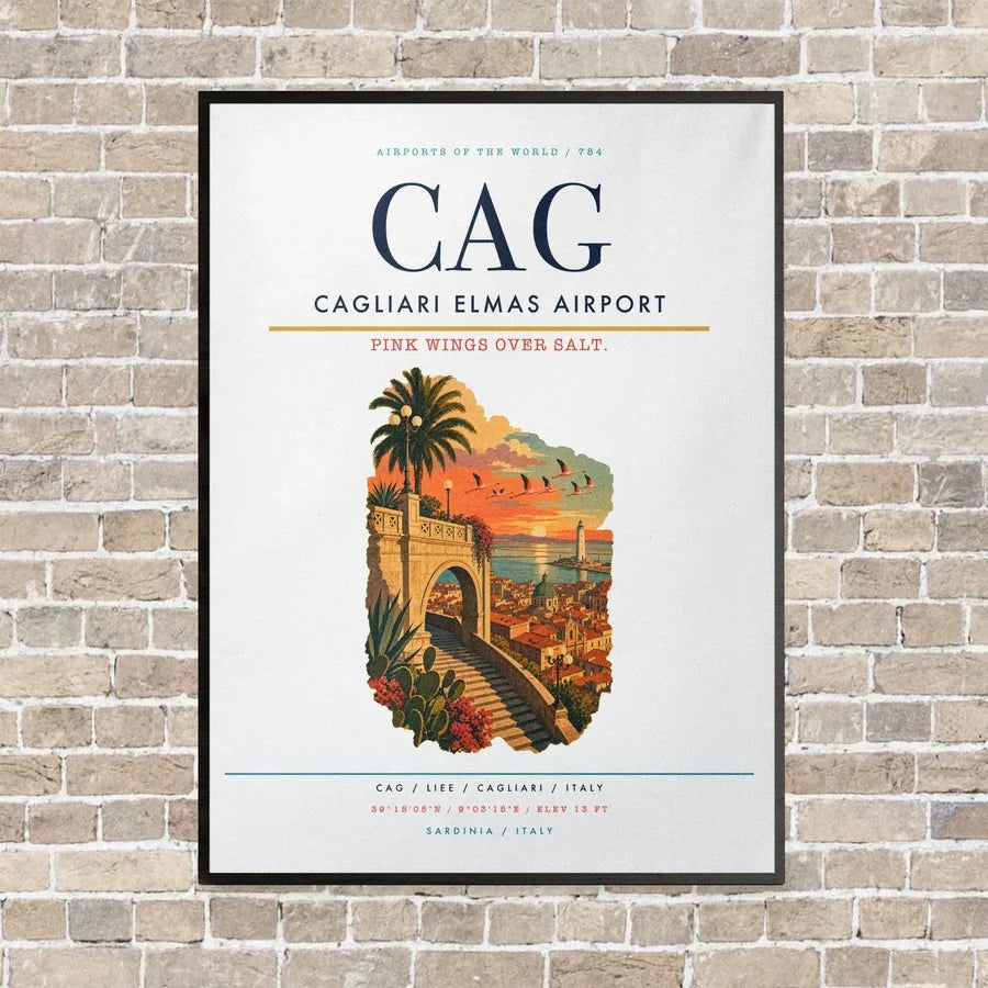 Cagliari Elmas Airport CAG - Canvas Framed - White