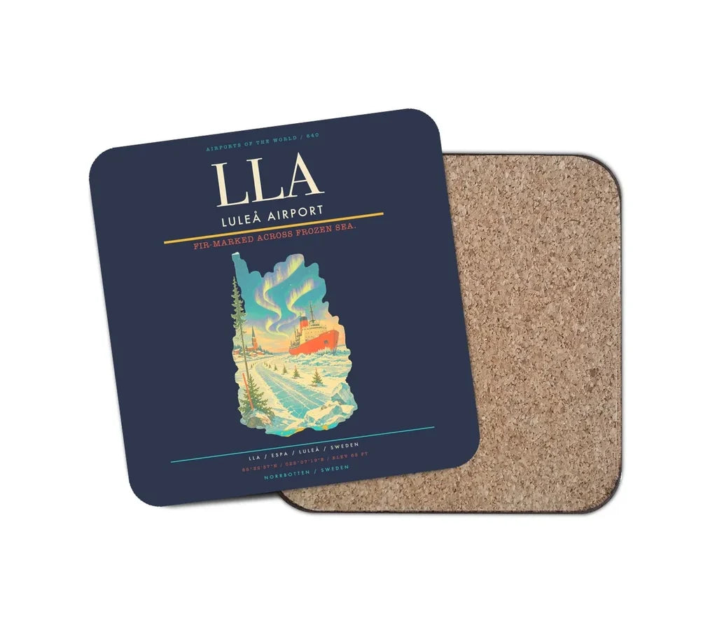 Luleå Airport (LLA) design on navy blue 1 piece coaster