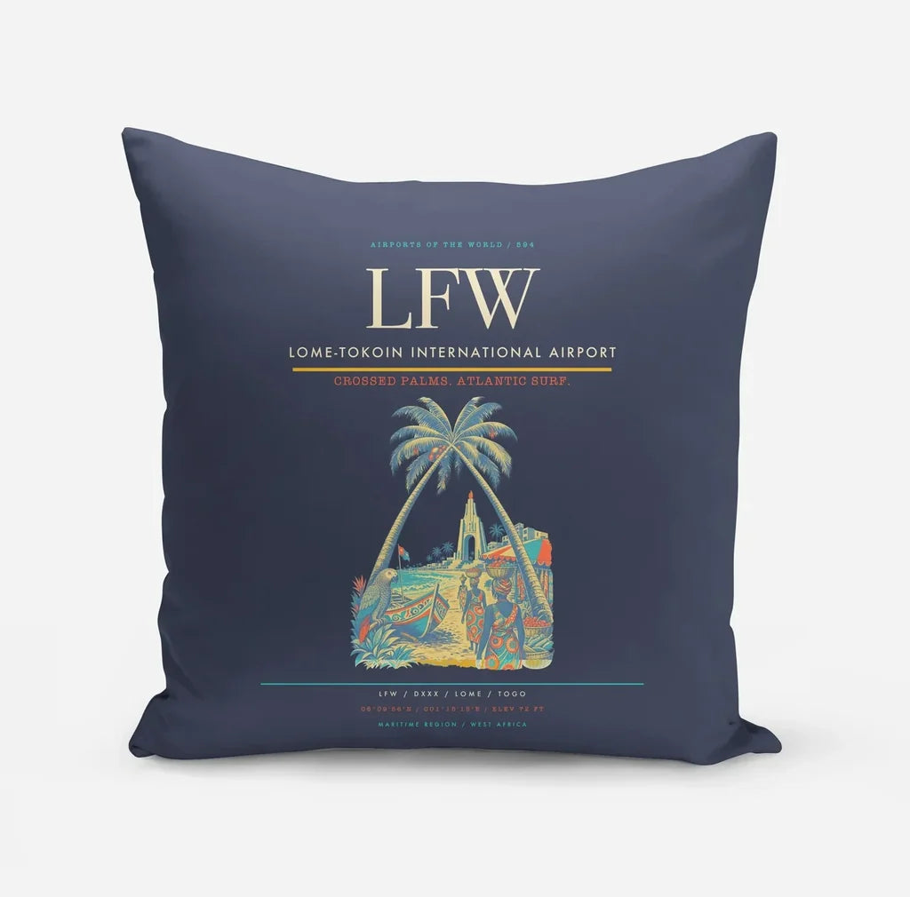 Lome-Tokoin International Airport (LFW) design on navy blue pillow