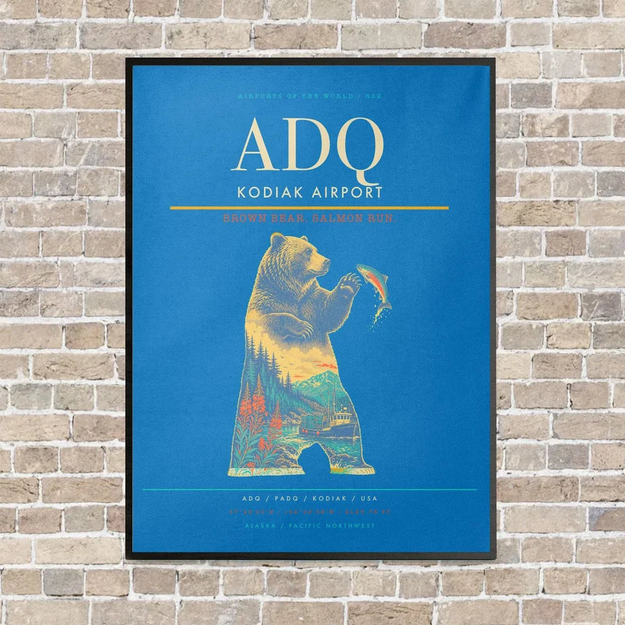 Kodiak Airport ADQ - Canvas Framed - Turquoise
