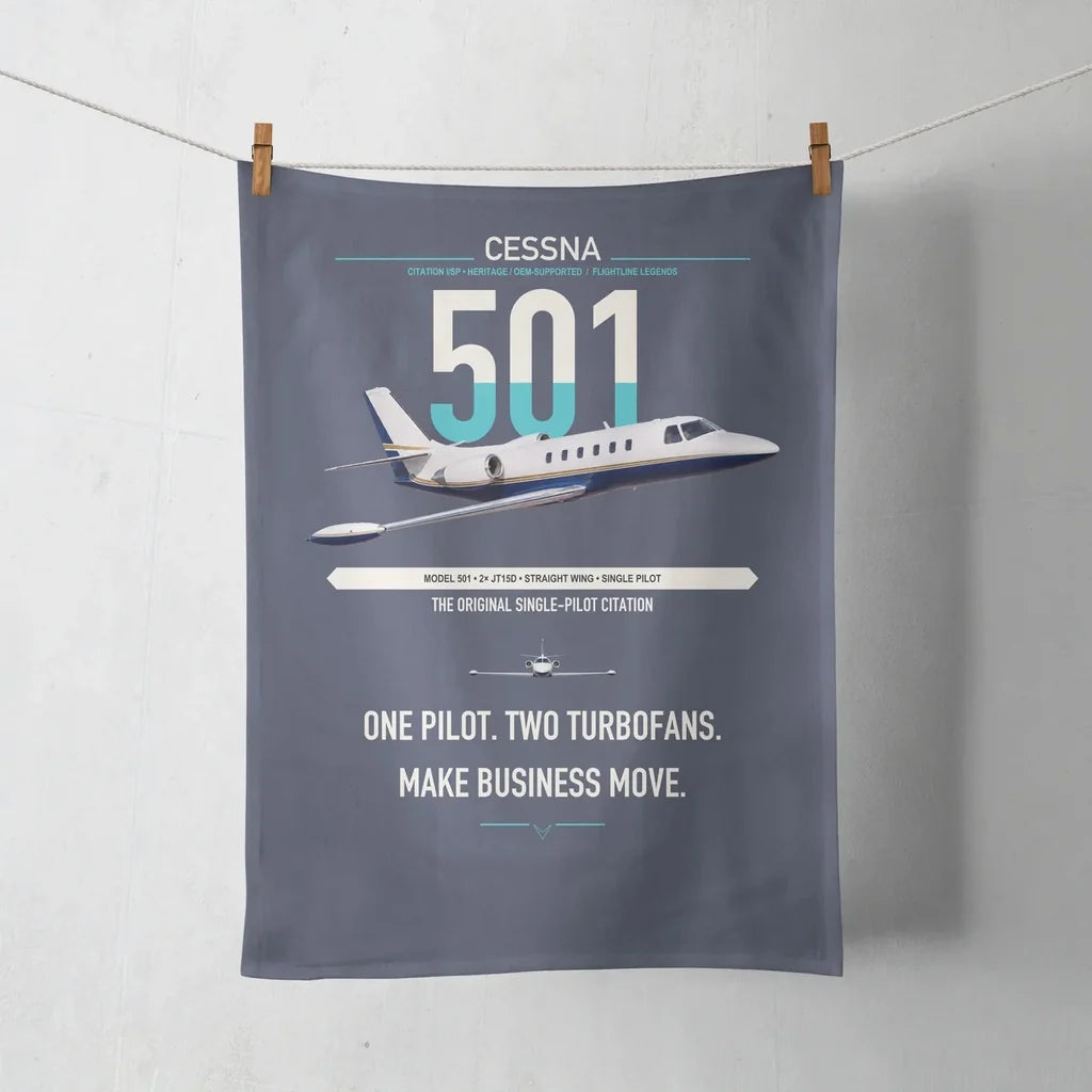 Cessna 501 Citation I SP design on navy blue towel