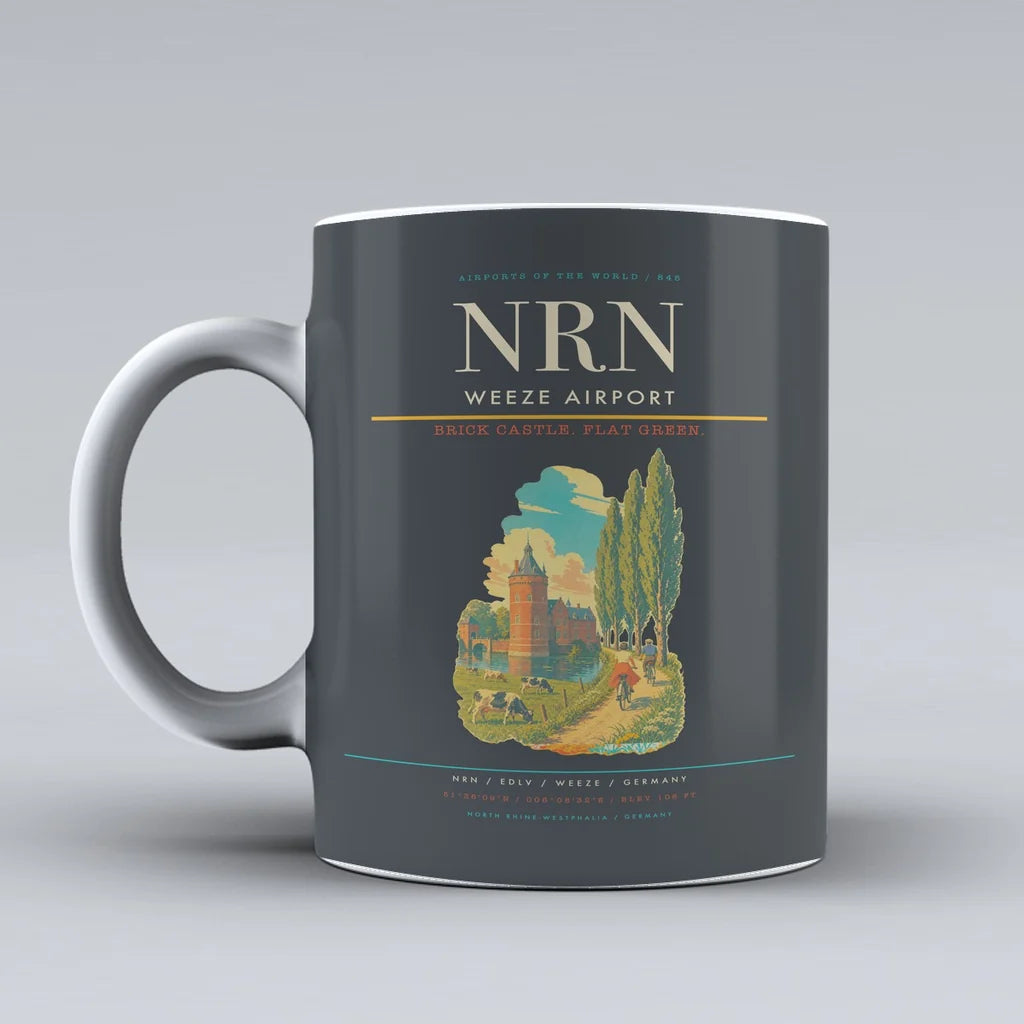 Weeze Airport (NRN) airport code design on gray ceramic mug