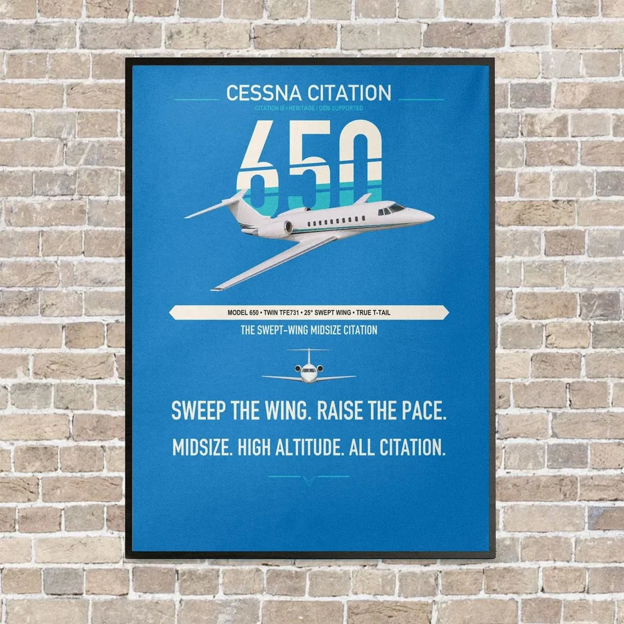 Cessna Citation 650 - Citation III vertical canvas print - framed - turquoise background