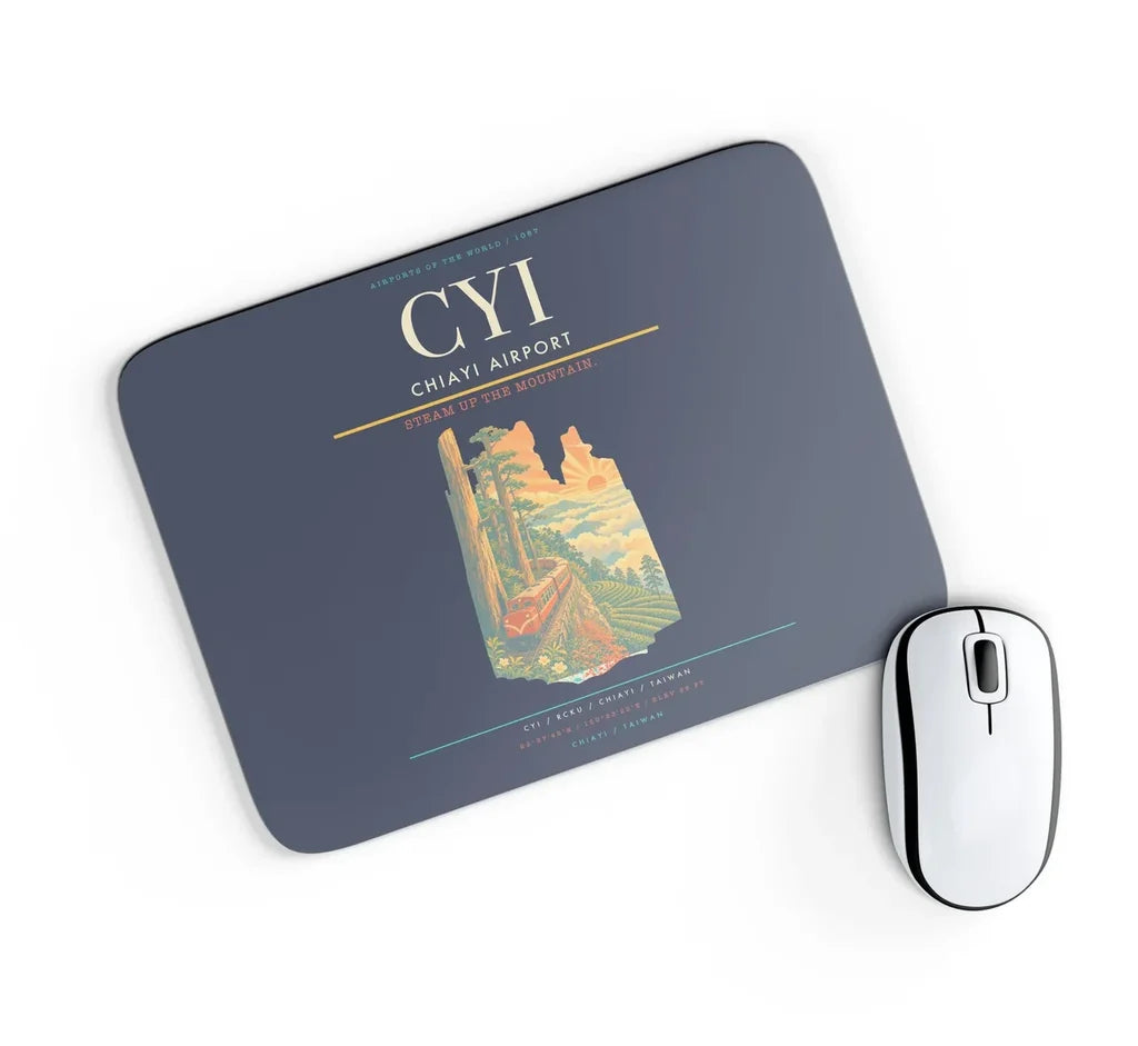 Chiayi Airport (CYI) design on navy blue rectangle mouse pad