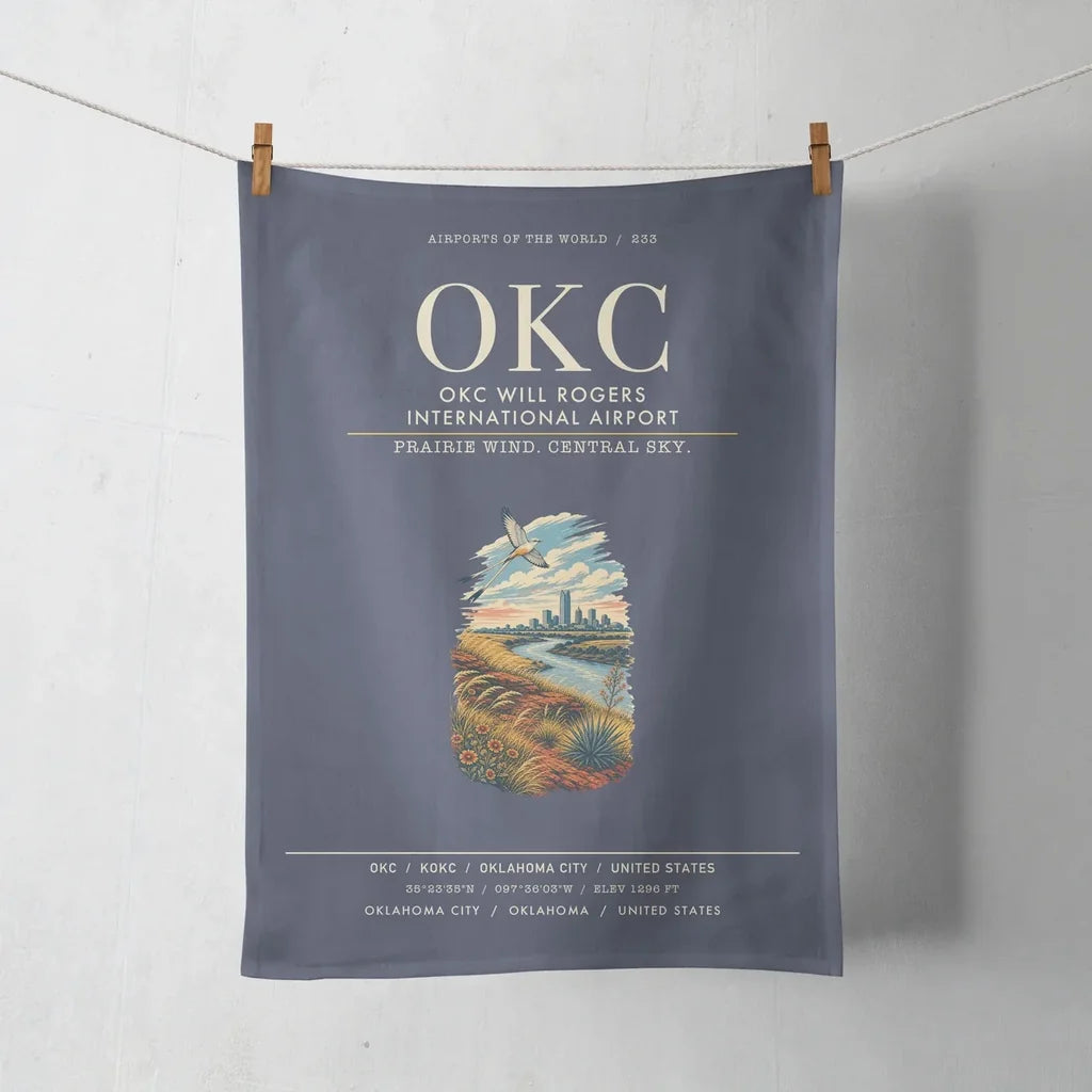 OKC Will Rogers International Airport (OKC) design on navy blue towel