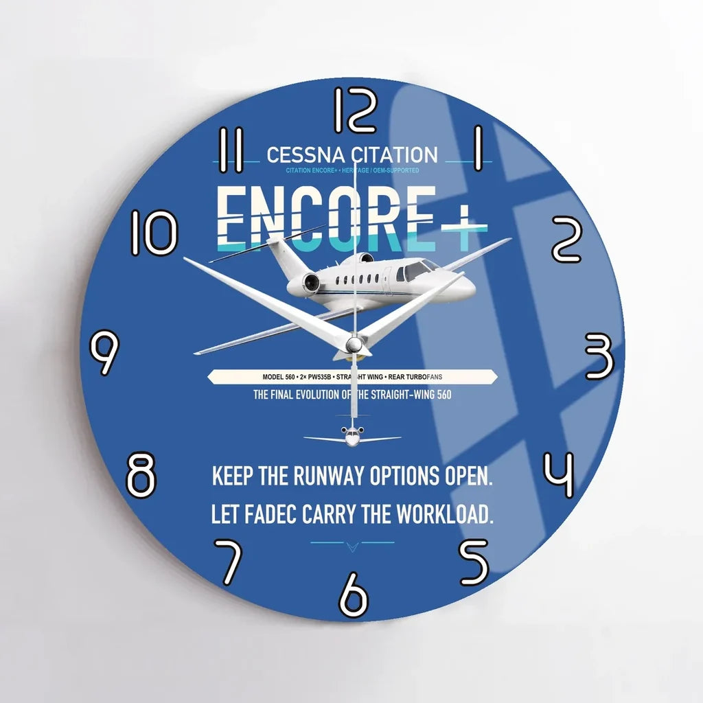 Cessna Citation Encore+ design on blue no frame wall clock