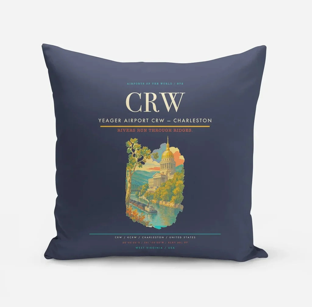 Yeager Airport (CRW) design on navy blue pillow