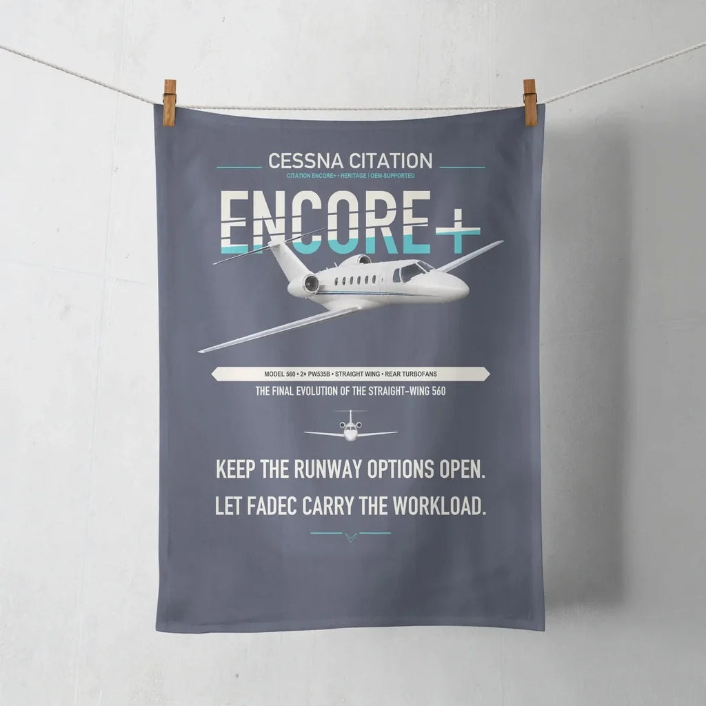 Cessna Citation Encore+ design on navy blue towel