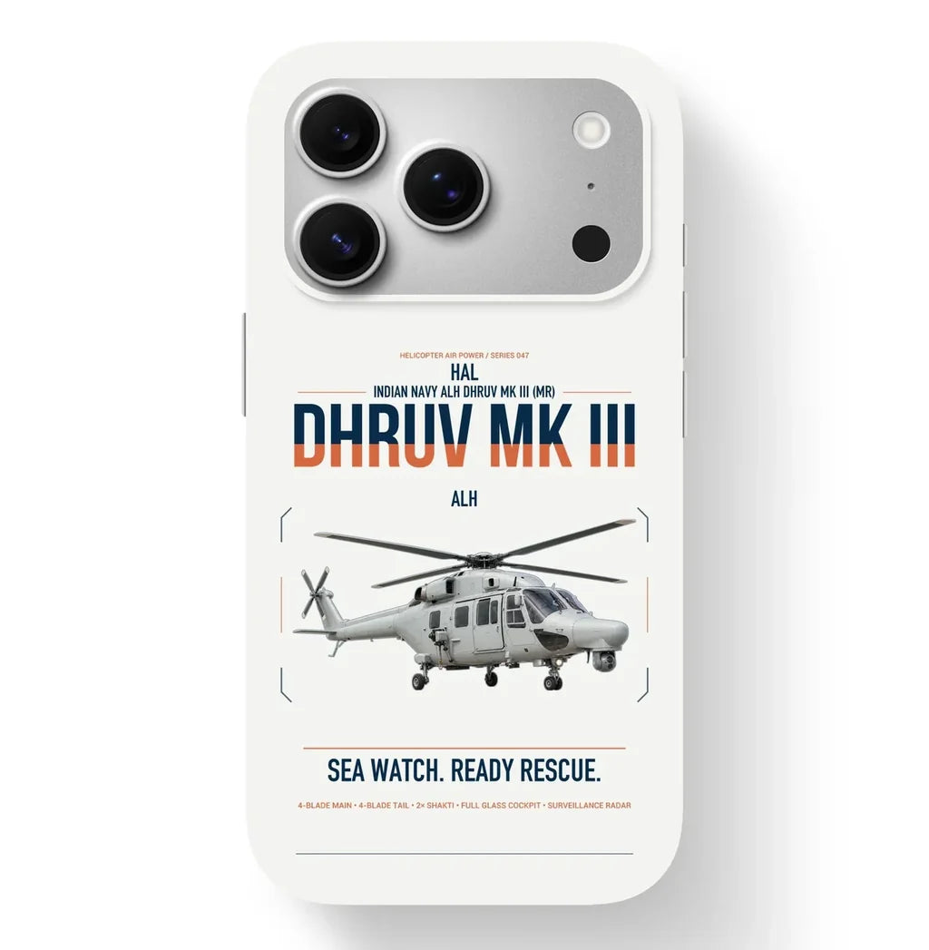 HAL ALH Dhruv Mk III design on white magsafe iphone case, for iPhone 17 Pro