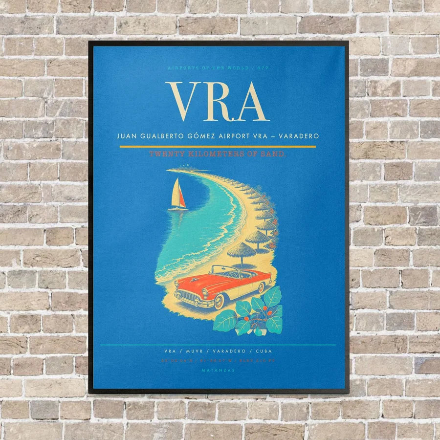 Juan Gualberto Gómez Airport VRA — Varadero vertical canvas print - framed - turquoise background