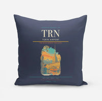 Thumbnail for Turin Airport (TRN) design on navy blue pillow