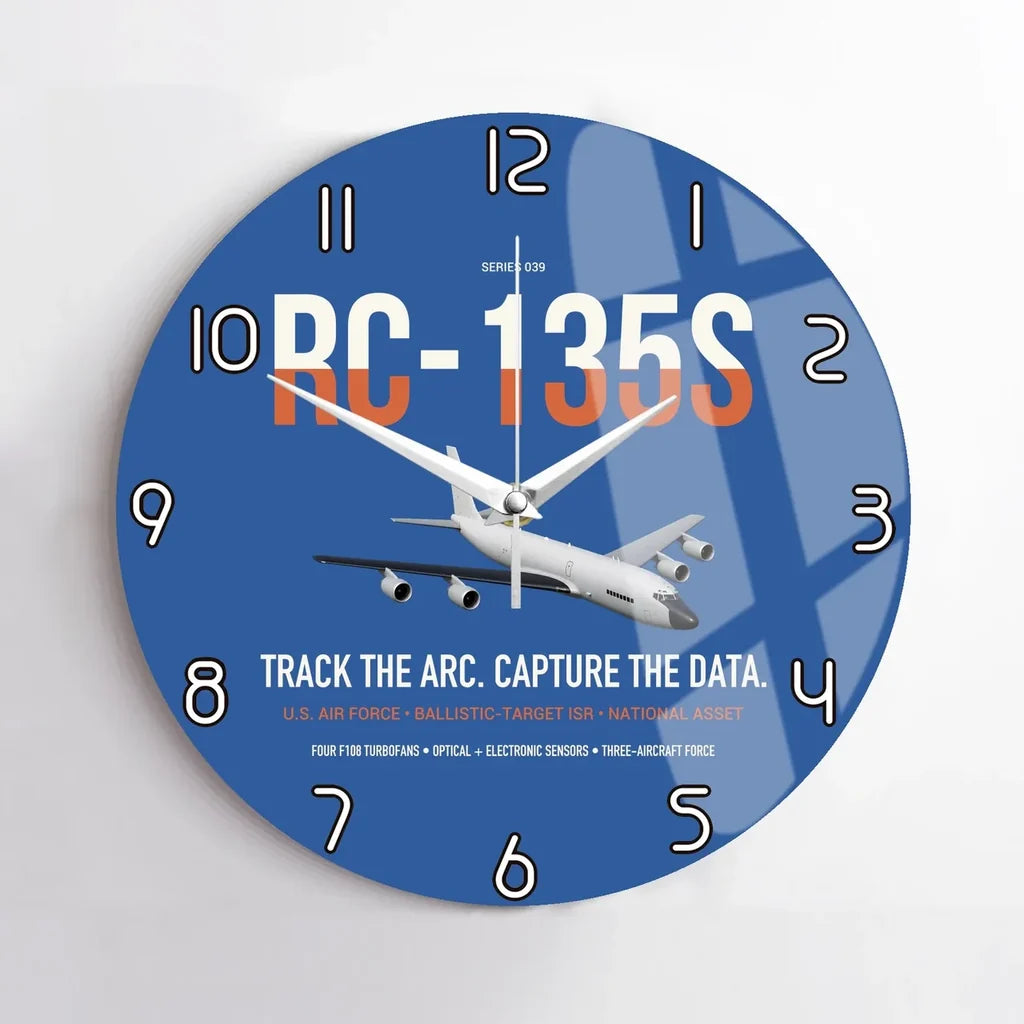 RC-135S Cobra Ball design on blue no frame wall clock