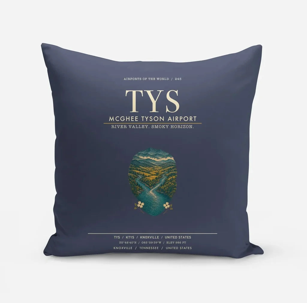 McGhee Tyson Airport Knoxville (TYS) design on navy blue pillow