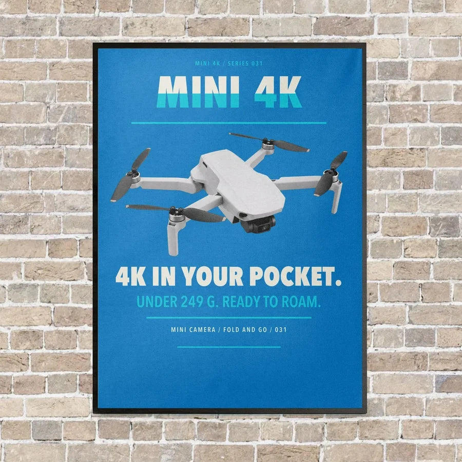 DJI Mini 4K vertical canvas print - framed - turquoise background