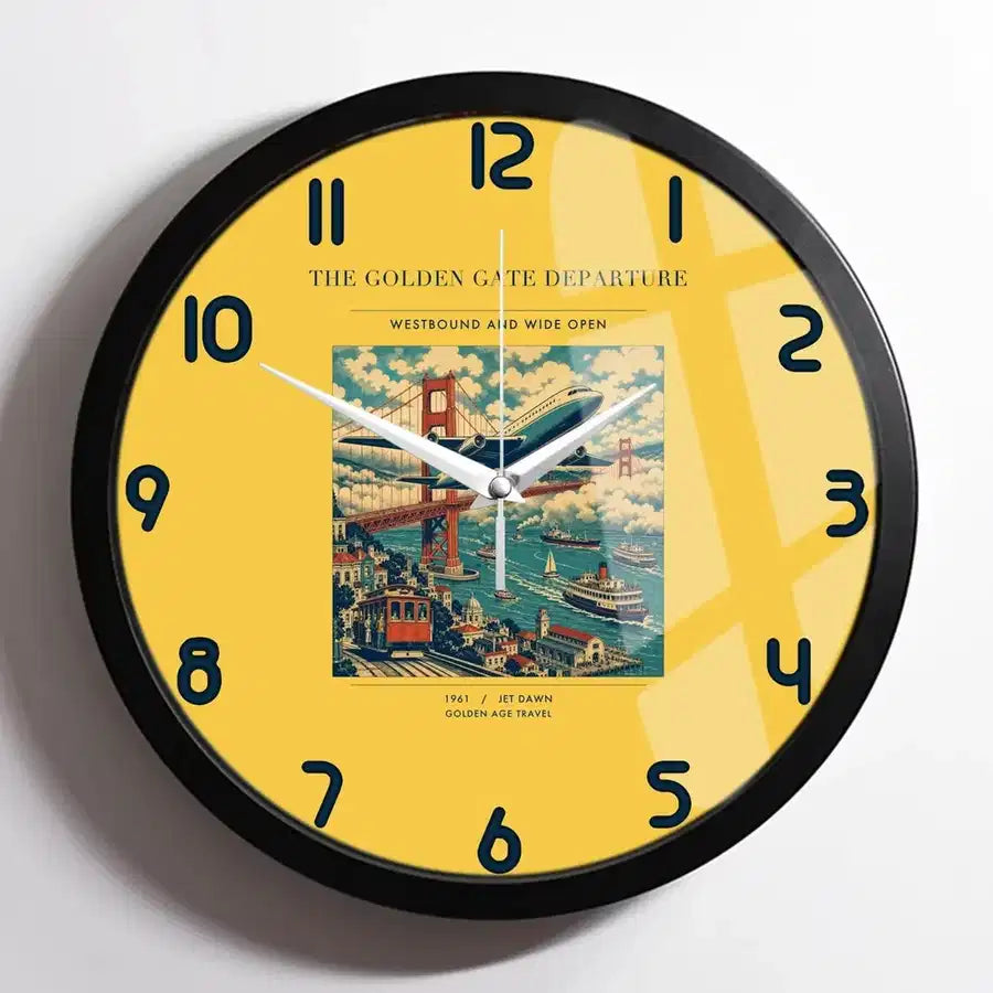 VINTAGE G4116 - The Golden Gate Departure - Designed Wall Clocks design on yellow framed