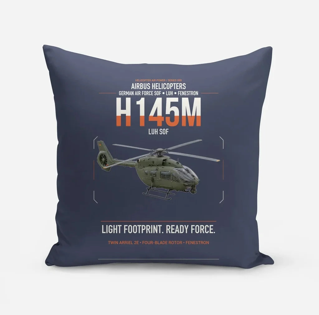 Airbus Helicopters H145M LUH SOF design on navy blue pillow