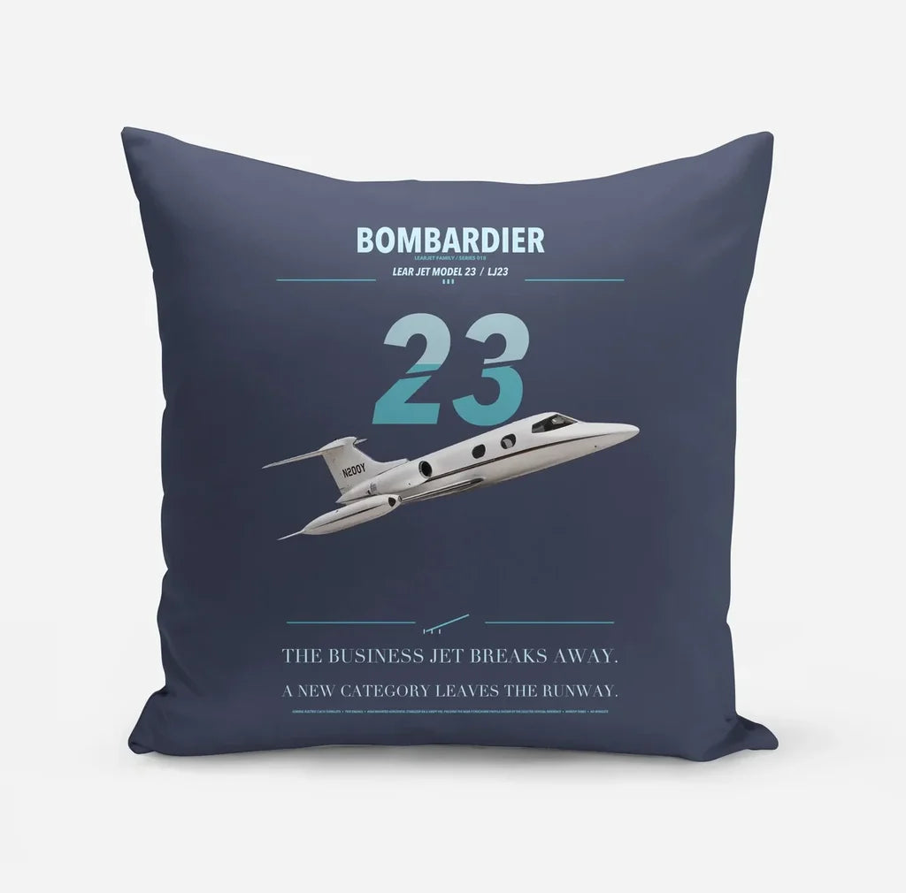 Bombardier Learjet 23 design on navy blue pillow
