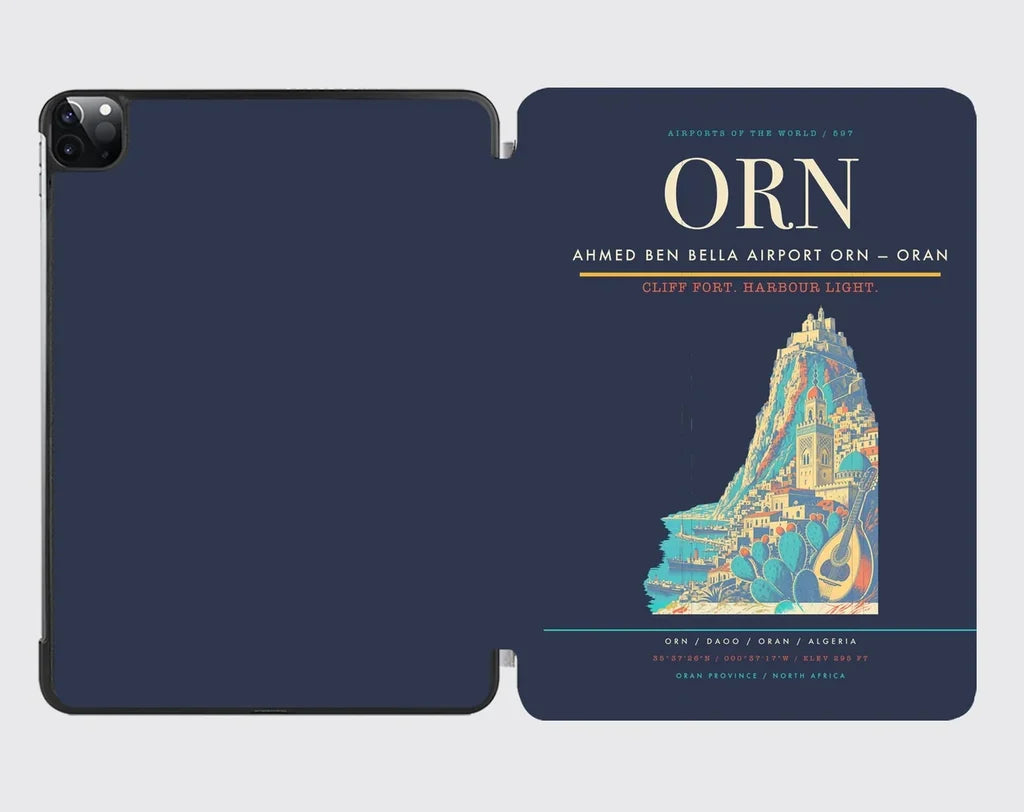 Ahmed Ben Bella Airport (ORN) design on navy blue ipad tablet case